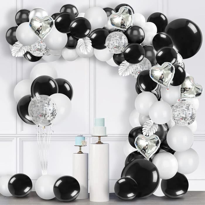 Kit Décoration Fête Anniversaire 33 Pièces - Ballons Noirs, Dorés, Argentés Et Guirlande - Idéal Mariage, Noël, Fêtes - 7