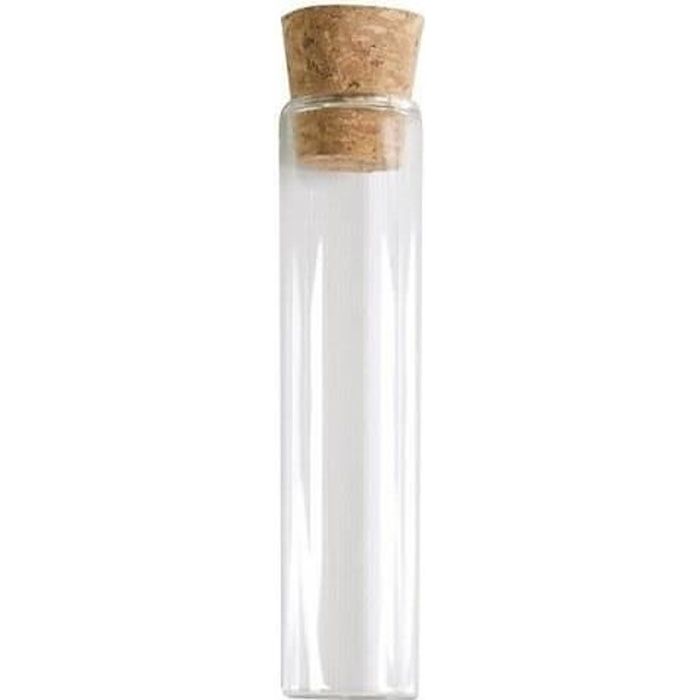 10 Tubes transparents en verre de 10cm avec bouchon en bois pour décoration dragées REF/2869