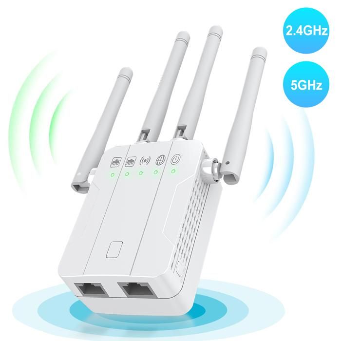 Répéteur WiFi Amplificateur Extender AP 1200 Mbps 2 Port Ethernet couvre jusquà 100 m Compatible avec toutes les box internet
