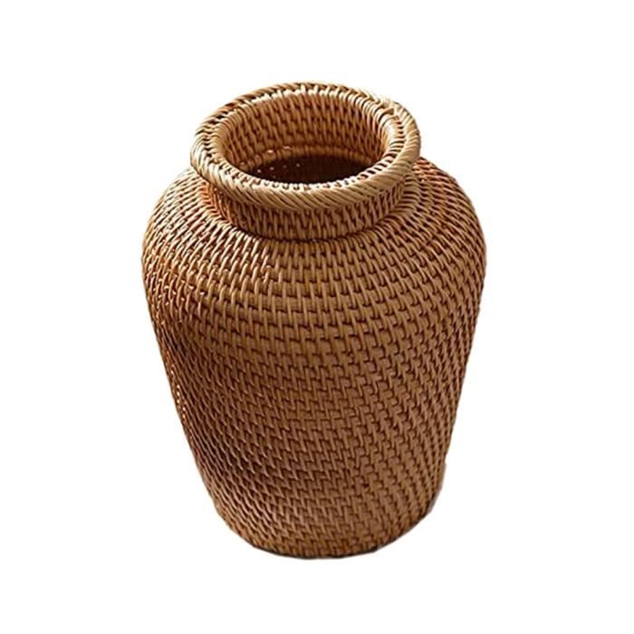 Vase En Rotin Imitation Tissé à La Main – 25,5 X 13,5 Cm, Couleur Marron Clair, Pour Fleurs Séchées Ou Déco