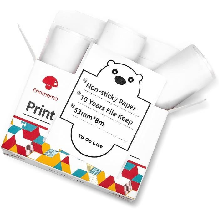Phomemo T02-M02X Papier pour imprimante - 3 rouleaux de papier pour  imprimante thermique non collant, 53 mm x 6,5 m, 10 ans de c97 - Cdiscount  Informatique