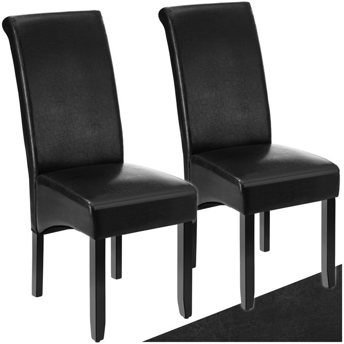 Chaises - TECTAKE - Lot de 2 fauteuils de salle à manger aspect cuir synthétique et ergonomique 44 x 63 x 106 cm - Noir