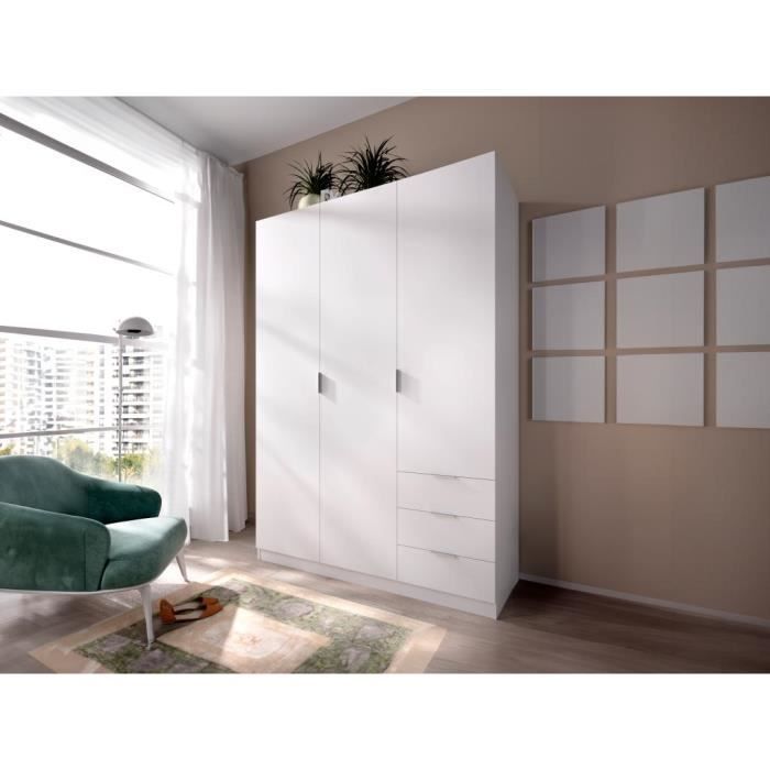 armoire 3 portes et 3 tiroirs - l121 cm - blanc - listowel