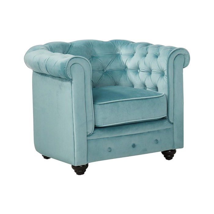 Fauteuil en velours CHESTERFIELD - Bleu pastel