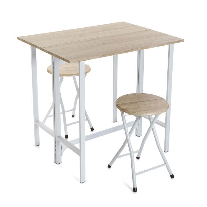 ensemble de table à manger et deux chaises basses karlovy - 75,5 x 60 x 80 cm - ensemble 3 pièces en boit et métal - blanc - versa