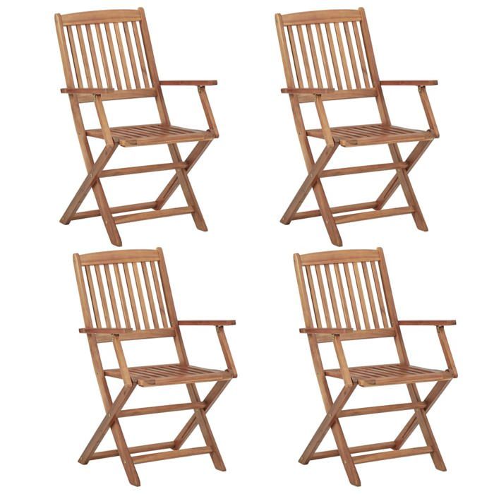 vidaXL 4x Bois dAcacia Solide Chaises Pliables dExtérieur Fauteuils de Salle à Manger de Jardin Chaises de Patio Meubles 313602