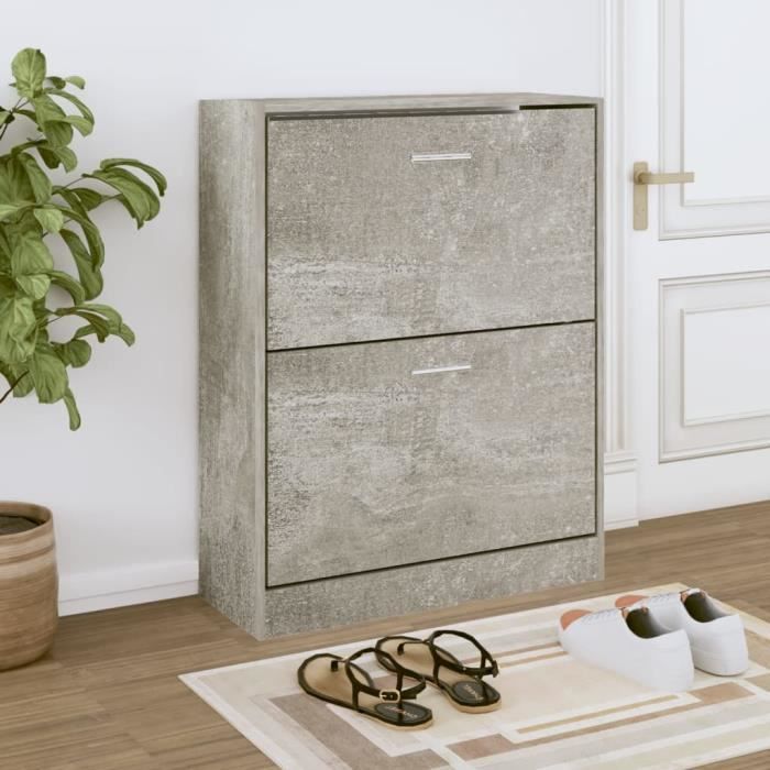 vidaXL Armoire à chaussures Gris béton 63x24x81 cm Bois dingénierie 342559