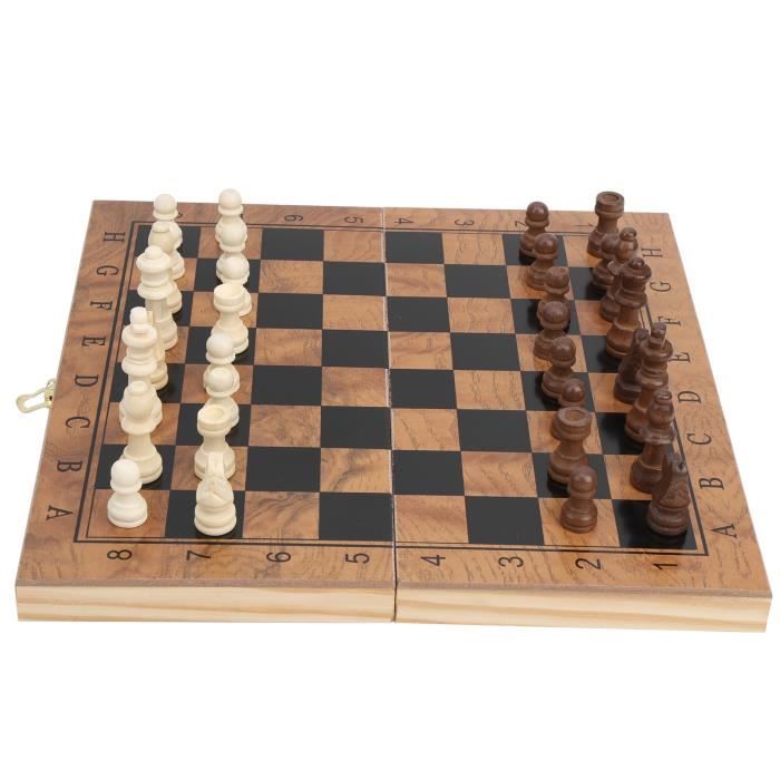 Jeu D'échecs 3-en-1 Magnétique – échiquier, Dames, Backgammon – Bois, Voyage, Rangement Intégré