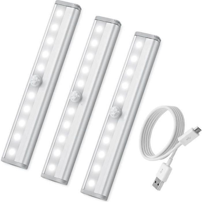 Lampe Détecteur De Mouvement - Veilleuse Auto Rechargeable USB - Pour Escalier, Placard, Couloir - Lot De 3