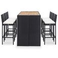 Bar de Jardin 6+1 • polyrotin Noir • Coussins Inclus • Plateau de Table en Acacia | Ensemble Table et chaises, Tabouret , Balcon-1