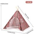Tente Tipi Enfant - Coton et Chanvre+Bois de Tung - Motif indien - rouge 110x110x135cm-1