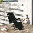 Outsunny Chaise Longue Pliable Bain de Soleil fauteuil relax jardin transat de Relaxation Dossier inclinable avec Repose-Pied noir-1