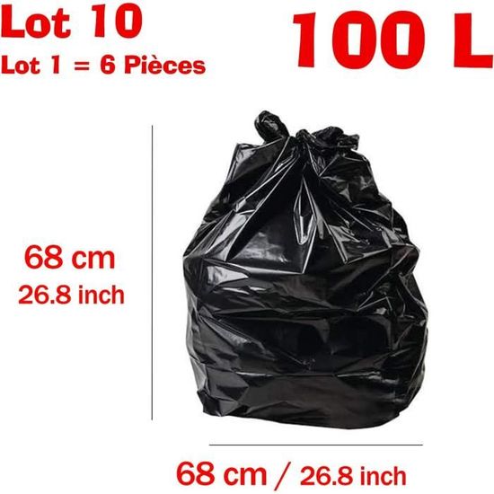 BASA Sac Poubelle 100L Noir ultra résistant , Sacs en Plastique Recyclés  par Lot de (10 Paquet de 6 Sac A104 - Cdiscount Au quotidien