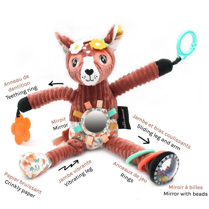 Les Déglingos – Peluche D’Éveil Mélimélos La Biche – Tissu Ultra Doux – Sonore, Tactile – Dès La Naissance