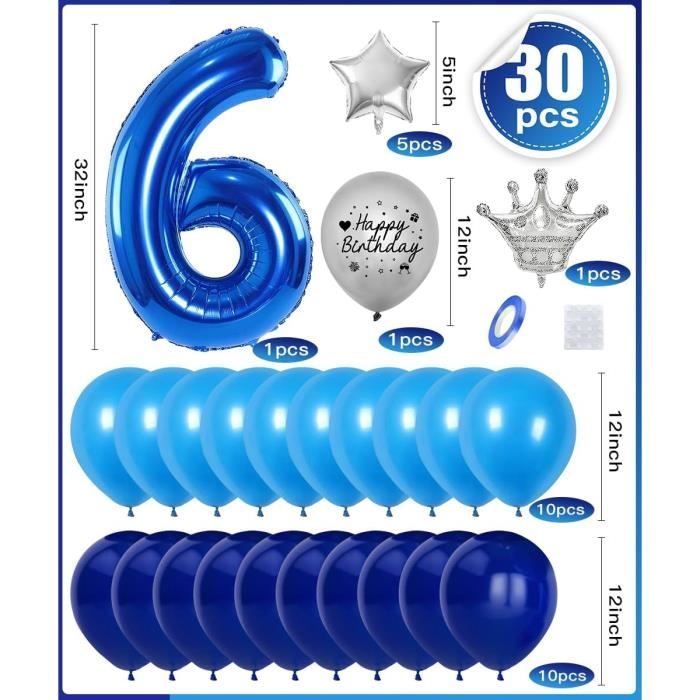 Ballon Anniversaire Chiffre 6 Bleu 36cm : Ballons Chiffre Bleus Sur