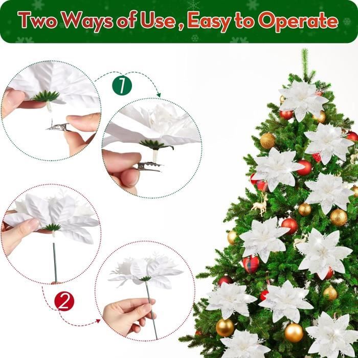 Ensemble De 10 Fleurs Artificielles De Poinsettia Scintillantes Pour Décoration De Noël Parfaites Pour Sapin Et Couronne G 601099589681890