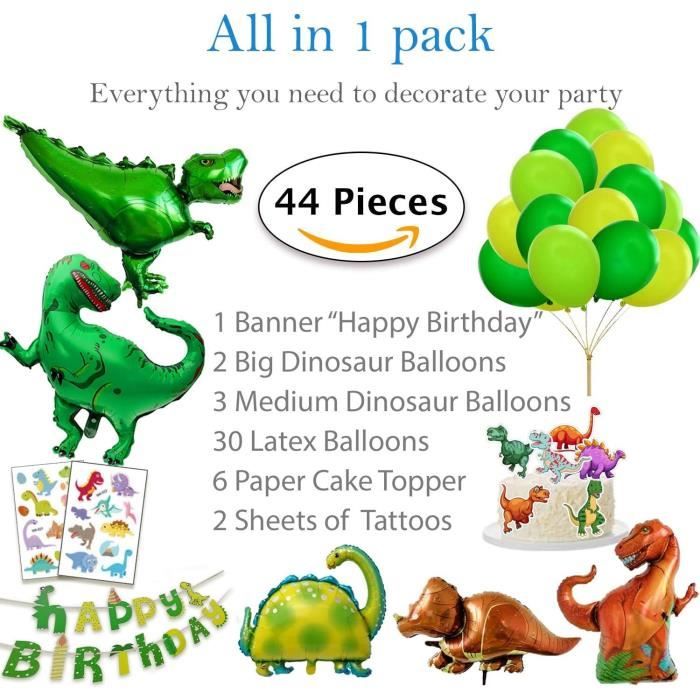 Décoration Anniversaire Dinosaure Fete Garcon, 1 Banderole Banniere Happy  Birthday, 2 Dinosaures Geantes, 3 Xxl Dino Ballo[J10965]