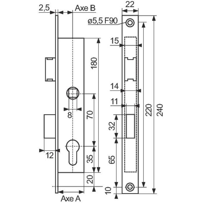 Serrures Metallux F107395000 7/39.5 S/G Pène +5 – Neuve, Quincaillerie Bâtiment