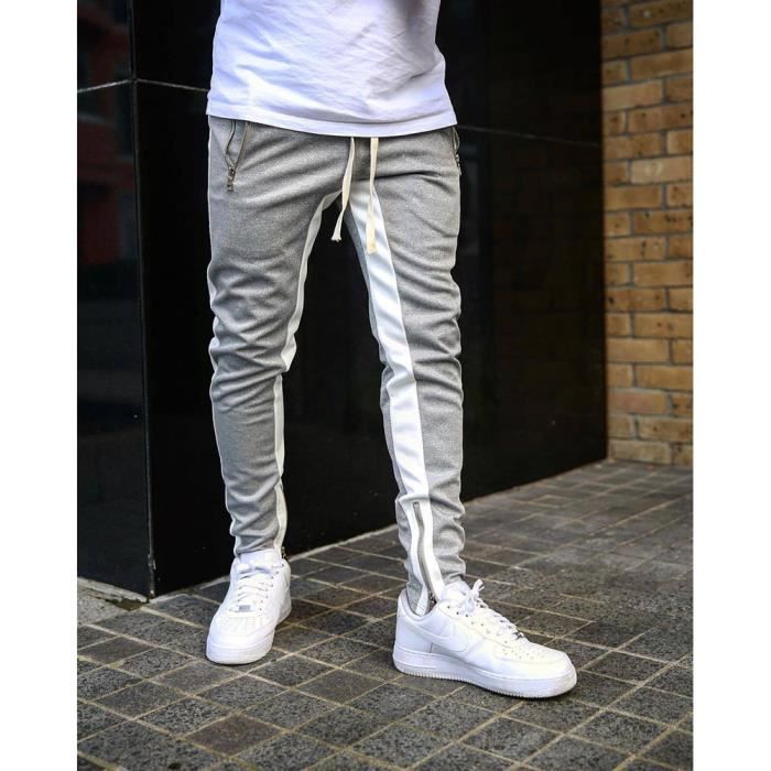 Chouette Pantalons Sport pour Homme Elastique avec 2 Poches Plaquées sur  Côtés - Jogging Sarouel Casual Pants M-XXL Blanc/Noir/Gris/Gris foncé