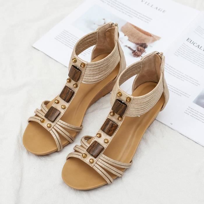 Sandales Compensées Femme Été Orthopédiques En Cuir – Confort Ultime, Talon Plateau Élégant Pour Marche Et Plage