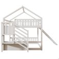 DRIPEX Lit superposé 140x200cm avec escalier de rangement et toboggan,Lit maison avec barrière de sécurité,Blanc-2