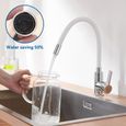 Robinet de Cuisine Flexible - AURALUM - Mitigeur Évier en Laiton Rotatif 360° - Blanc - Economie d'eau-2