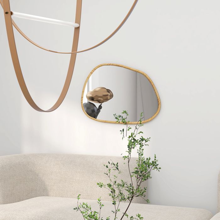 Miroir Mural Arqué 50x70 Cm - Cadre Imitation Pierre à 3 Niveaux - Verre Trempé - Pour Salle De Bain, Salon, Entrée