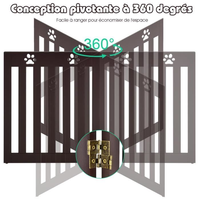 Barrière De Sécurité Pour Chien SOARS 204x60 Cm - 4 Panneaux Pliables En Bois MDF, Stable Sans Installation | Pour Escalier, Porte, Salon (Marron) - 8
