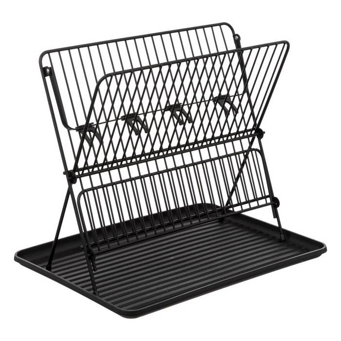 Égouttoir Vaisselle Black Edition Noir - Capacité 10 Assiettes + Pot à Couverts - Dimensions 41,5x17,4x9,6 Cm - Gain De Place - 4