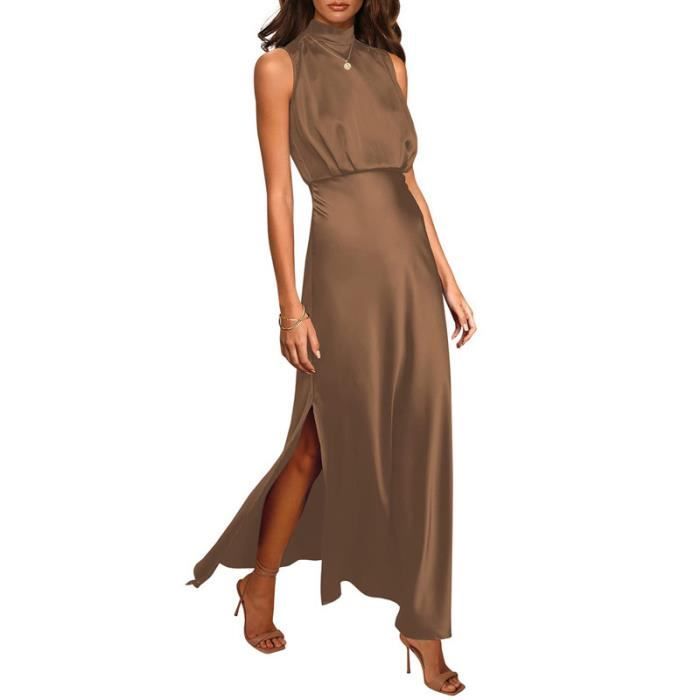 Robe robe de soiree legere en satin pour femmes haut de gamme sans manches col montant celebrite Military Green Cdiscount Pret a Porter