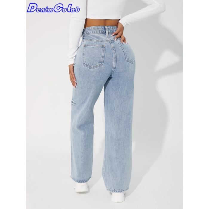 Jean Taille Haute Pour Femme Pantalon Droit Ample Coupe Droite Denim A La Mode Troue Dans Genou Boyfriend Black Coupe Le Black Cdiscount Pret a Porter