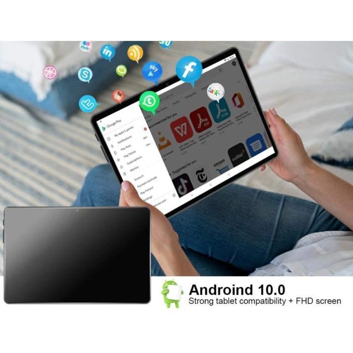 FACETEL Tablette 10.1 Pouces Android 10.0, 4 Go RAM 64 Go ROM, Écran FHD  1920 * 1200, Octa Core, 8000mAh, WiFi, Bluetooth, GPS