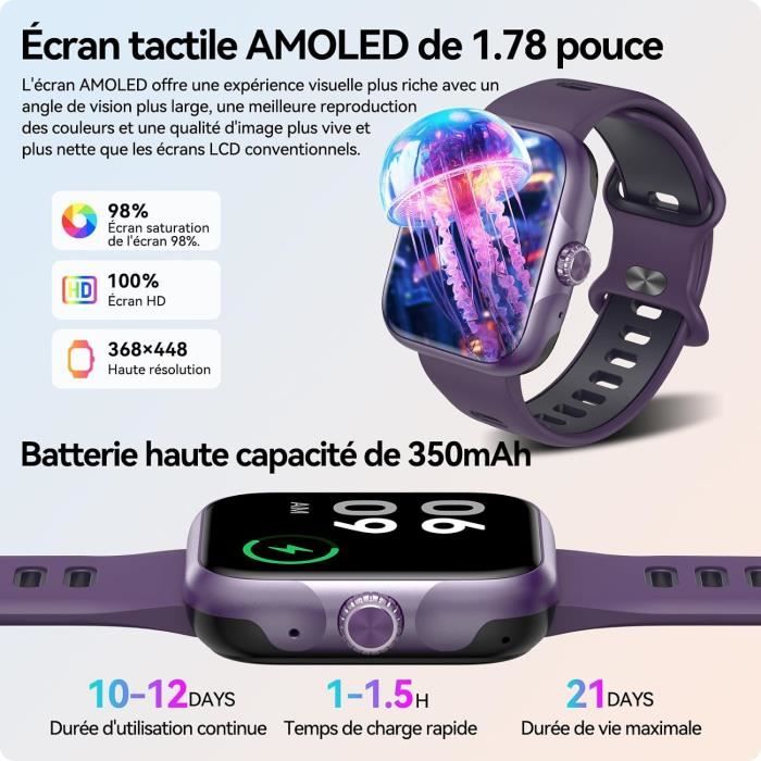 Montre Connectée 1,85 Pouces - Appels Bluetooth, 140 Modes Sport, Monitoring Sommeil Et Fréquence Cardiaque - Étanche IP68