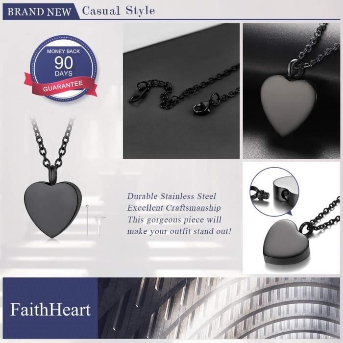 Pendentif Urne Coeur-Arbre De Vie PersonnalisableCollier Pour Cendres Plaqué Or-Noir-Acier