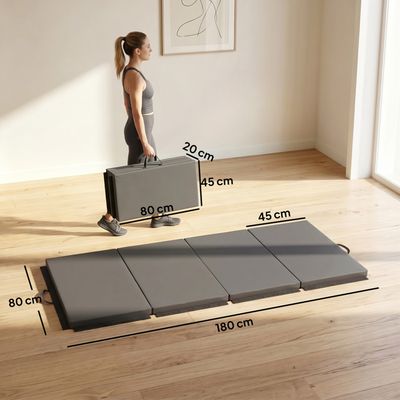 Tapis De Gymnastique Pliable HOMCOM – 180x80x5 Cm, Mousse EPE, Poignée, Revêtement Synthétique, 200 Kg Max – Yoga, MMA, Pilates