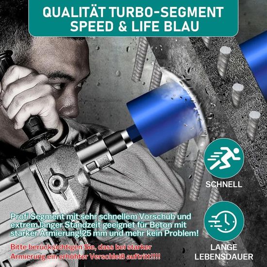 Couronne Diamantée SDS Plus 25 Mm UNC 1¼ - Pour Perçage Béton Armé, Béton, Pierre - Longueur 460 Mm, Profondeur 415 Mm - Usage Humide/sec - 3