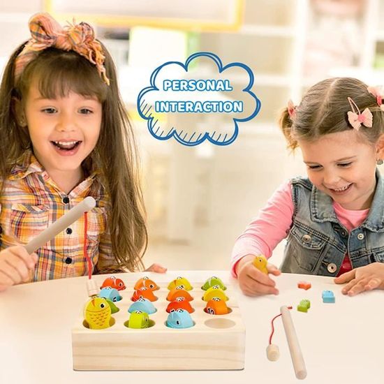Lre Co. Jeu De Pêche En Bois 3 En 1 Montessori – Magnétique, Tri Poisson Abeille Chenille, 3-8 Ans