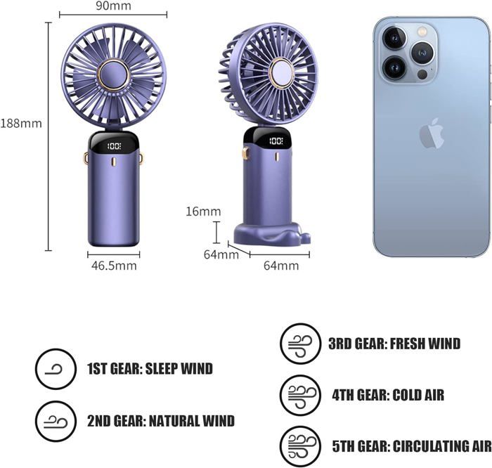 Mini Ventilateur USB Mini Ventilateurs Portables USB - Lot De 2, 3 Vitesses, Léger - Parfait Pour Bureau, Voyage, Camping - Cadeaux Enfants, Femmes