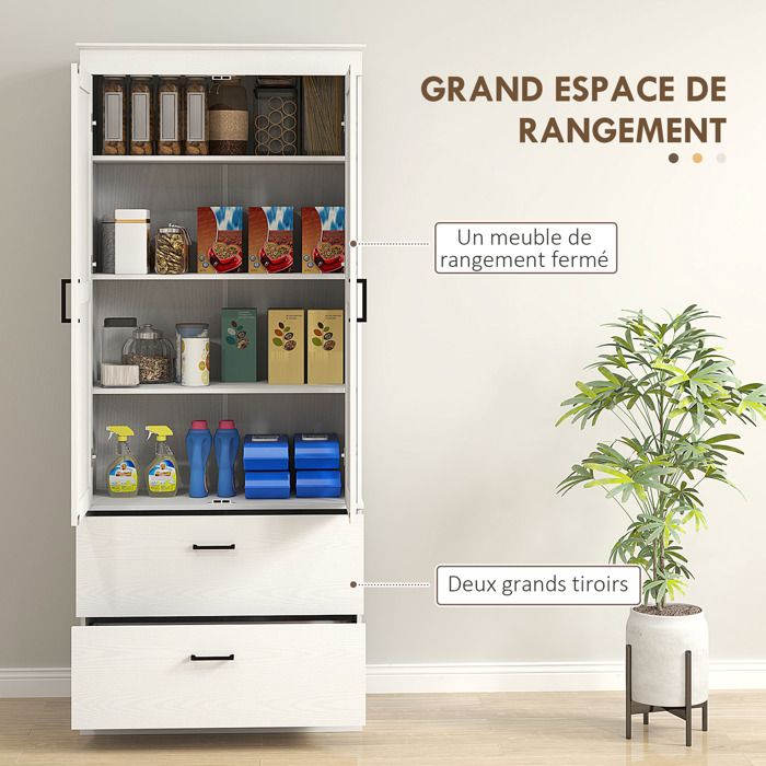 HOMCOM Armoire Buffet Cuisine Vaisselier Moderne Blanc - Placards, Tiroir & Étagères Réglables 60x30x128cm