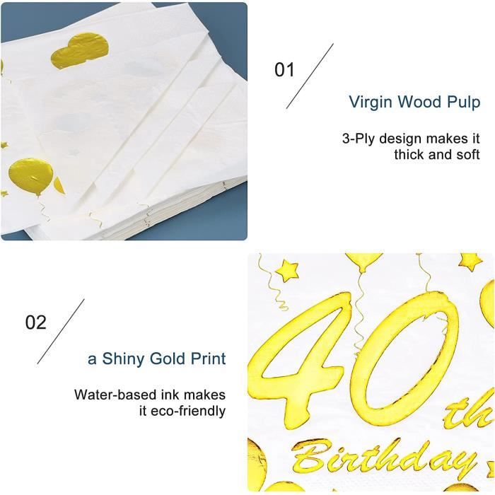 Lot de 20 serviettes de table d'anniversaire pour homme 40 ans