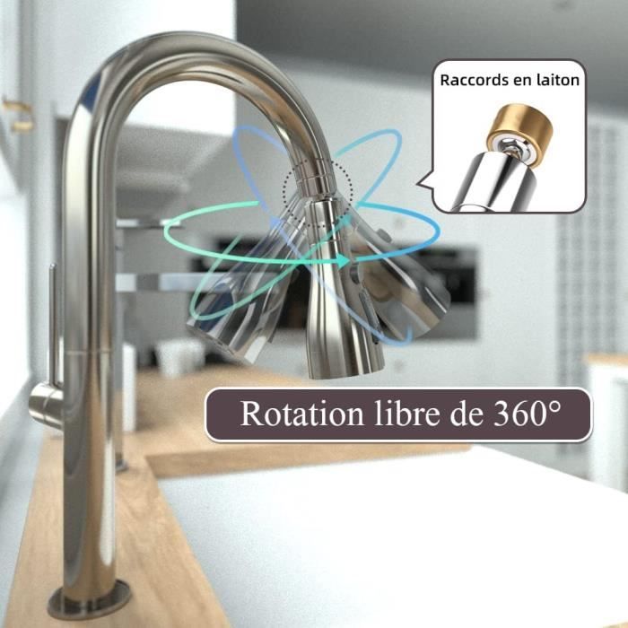 Adaptateur de buse de robinet d'économie d'eau, rallonge haute pression,  aérateur rotatif à 360