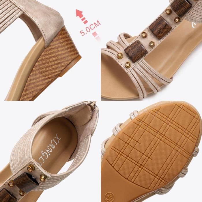 KQIVAM Sandales Été Femmes Compensees Pantoufles Mules Sabots Espadrilles Talon Haut Des Nu-Pieds Confortable Sandales Chaussures Plateforme Vacances Sandale Femme Talon Compensé Plate-Forme