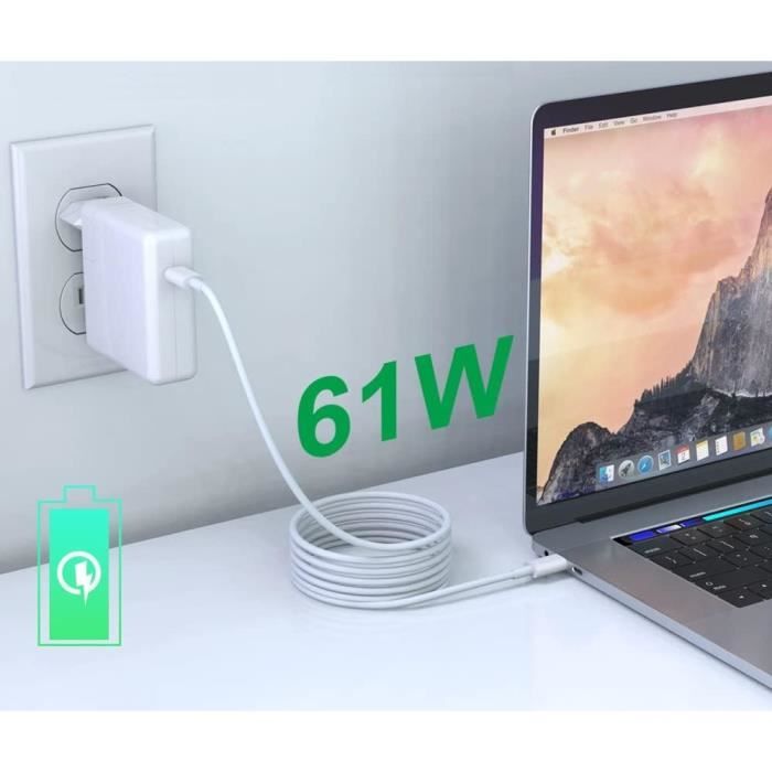 Chargeur Double USB-C Pour MacBook Air / Pro - Câble Secteur 2m, Compatible Nombreux Modèles