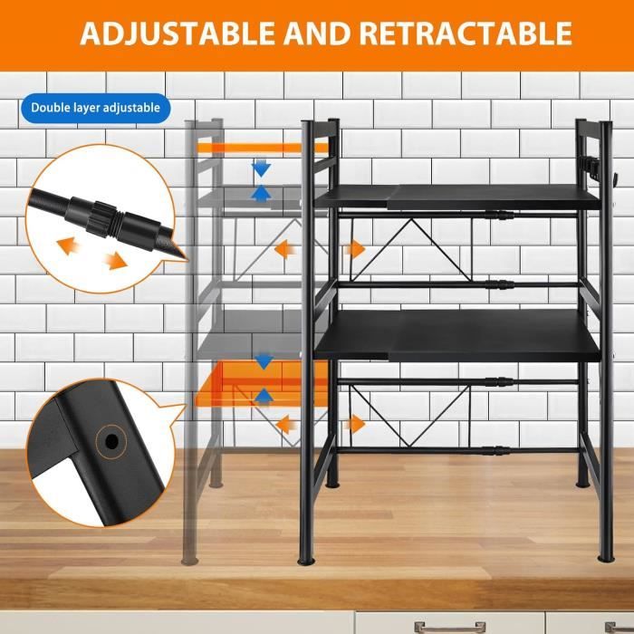 Étagère Micro-ondes Extensible Wivico - Support Réglable 42-64cm, Capacité 50kg, Rangement Cuisine Organisé