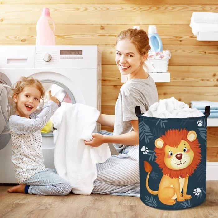 Panier A Linge Enfant Bleu Avec Des Lion - 45L Panier De Rangement