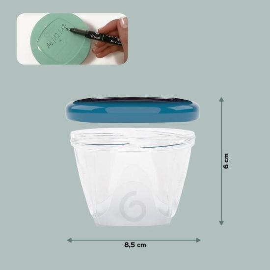 Babybol Lot de 6 Pots de Conservation Hermétiques pour Bébé 180 ml sans BPA