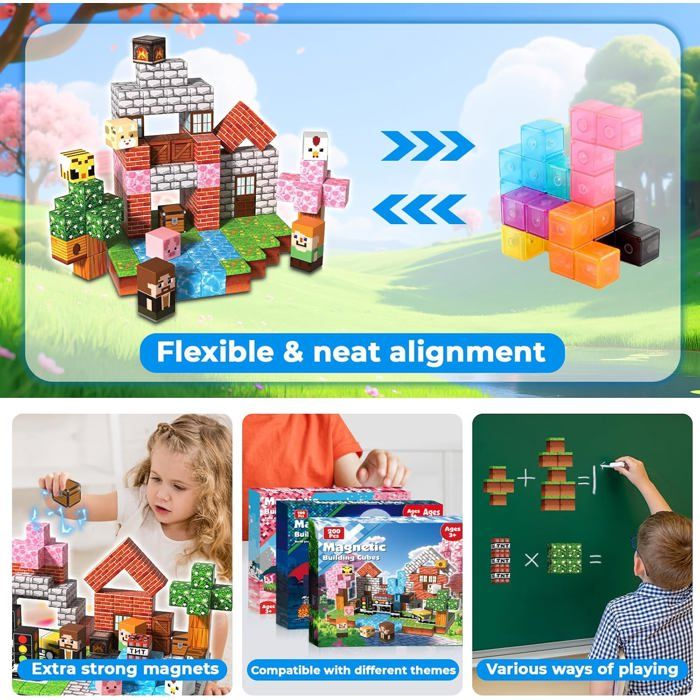 GraceDuck 200 Pièces Magnétiques : Château Rose Et Forêt Sombre – Jeu De Construction Montessori Pour Enfants 3-9 Ans, Cadeau Sensoriel STEM