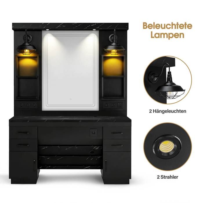 BarberPub Poste de coiffure avec 4 tiroirs, coiffeuse avec miroir ...