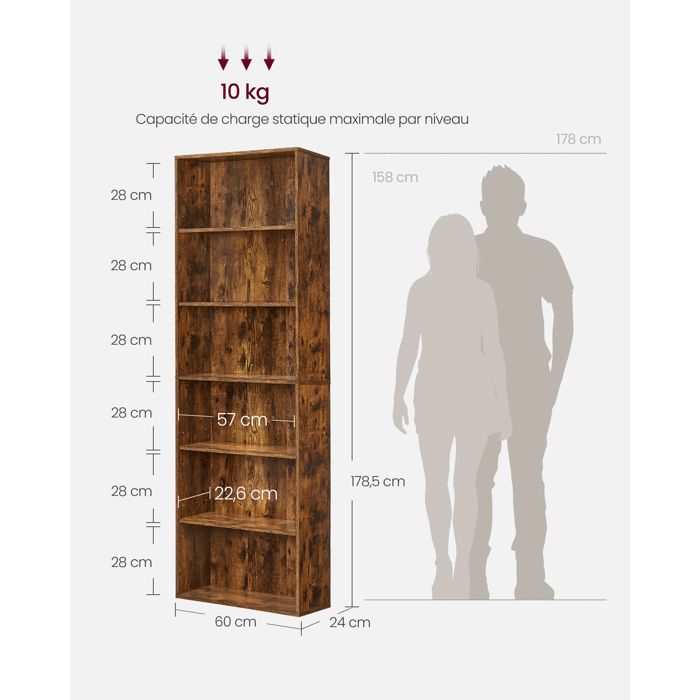 Étagère Bibliothèque VASAGLE - 6 Compartiments - Rangement Livres Blanc - 97,5 Cm