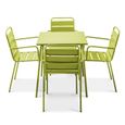 Ensemble table de jardin et 4 fauteuils empilables OVIALA Palavas en acier vert-0
